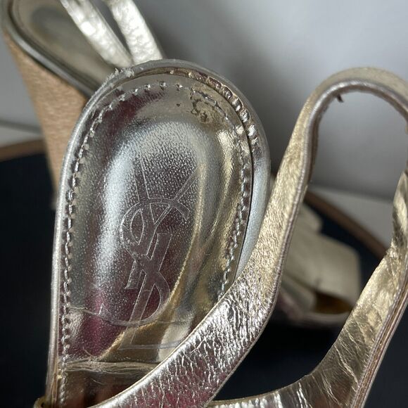 Yves Saint Laurent YSL Square Toe Gold Slingback High Heel Size 38 7.5 US - Picture 9 of 13